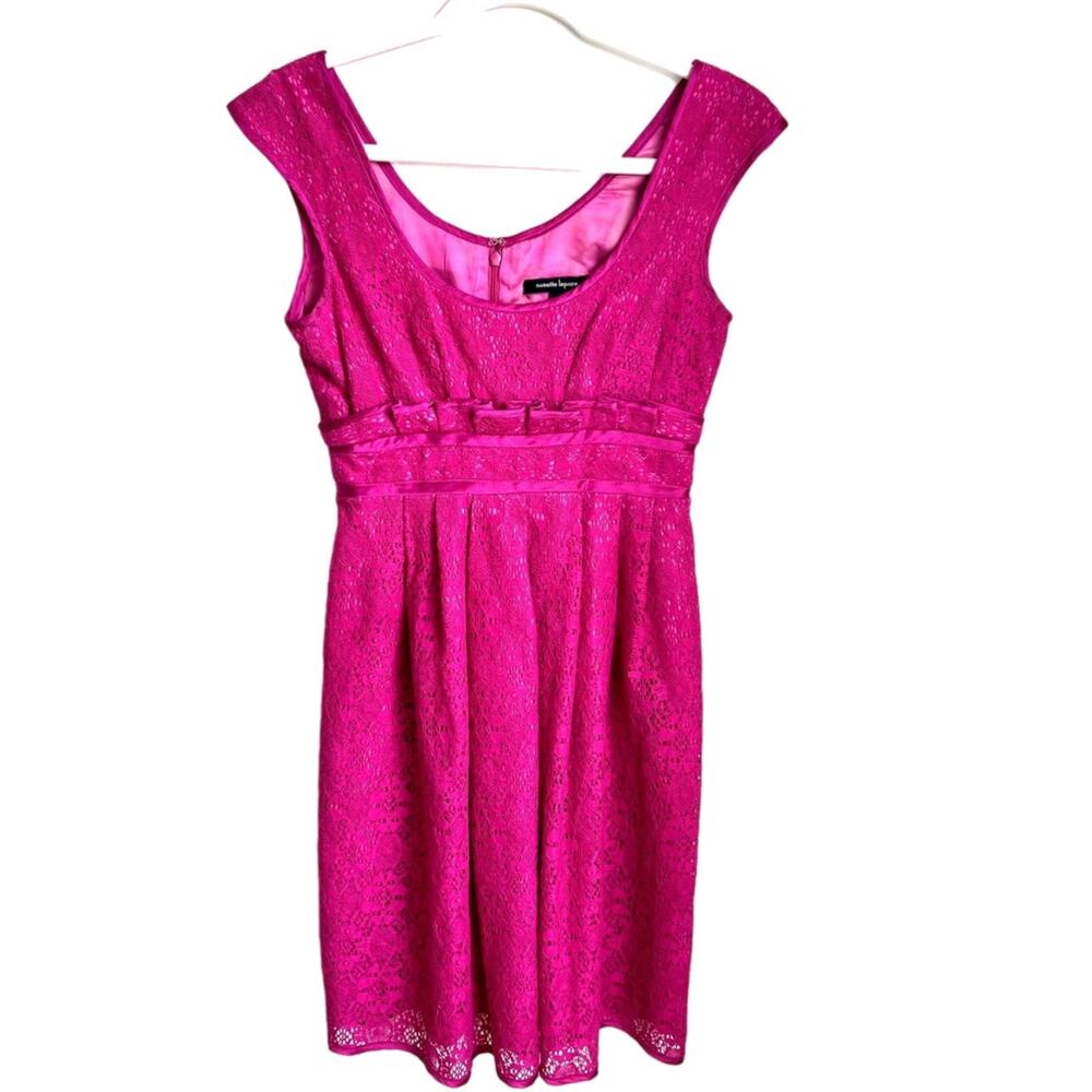 Nanette Lepore 100% Silk Crotchet Cap Sleeve A Line Magenta Pink Dress Size 0